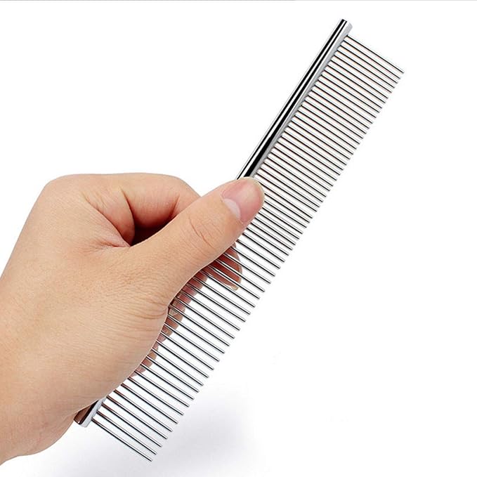Stainless Steel Pet Grooming Comb with Rounded Ends - Professional Tool for Long and Short-Haired Dogs, Cats and Greyhounds