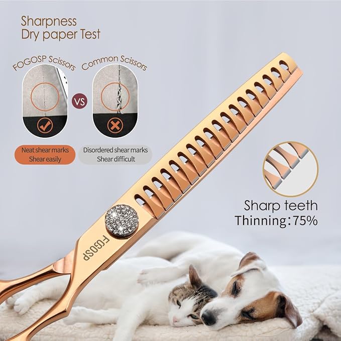 Rose Gold Titanium Chunkers Dog Grooming Scissors 7'' Professional Thinning Shears for Dogs Shih Tzu Teddy Pet Japanese 440C 70% Thinning Rate 18 Teeth(7,Chunker)