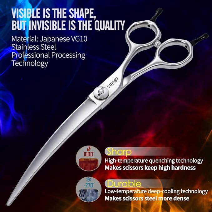 38 Degree Professional Curved Scissors for Dog Grooming 7.5” Japan VG10 Alloy Steel Downward Curved Grooming Shears for Face Right Handed(7.5 inch)