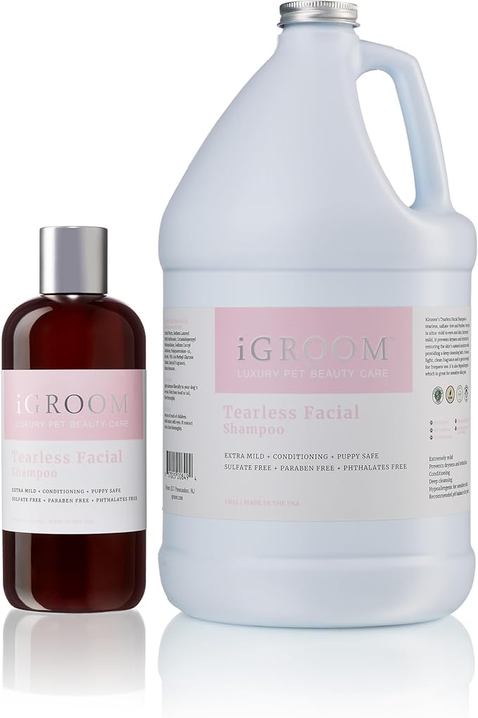 iGroom Tearless Facial Dog Shampoo, Luxury Pet Beauty Care, Ultra Mild to Eyes, Restore Skins Natural Moisture, Made in USA, Gallon