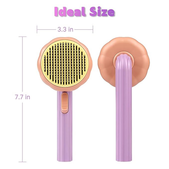 Pumpkin Cat Brush, Self Cleaning Cat Brush with Release Button, Cat Hair Brush for Shedding, Pet Grooming Brush for Short and Long Haired Cats Dogs (Purple)