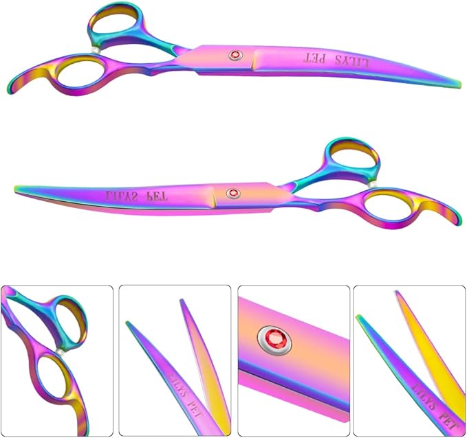 LILYS PET Professional PET DOG Grooming Coated Titanium scissors suit Cutting&Curved&Thinning shears (7.0 inches, Rainbow)…