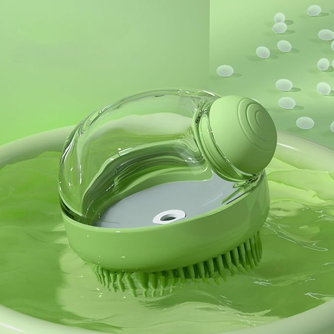 Dog Bath Scrubber Brush Pet Dog Grooming Massage Shampoo Bath Brush with Soap and Shampoo Dispenser Soft Silicone Bristle for Long Short Haired Dogs Cats Shower (GREEN)