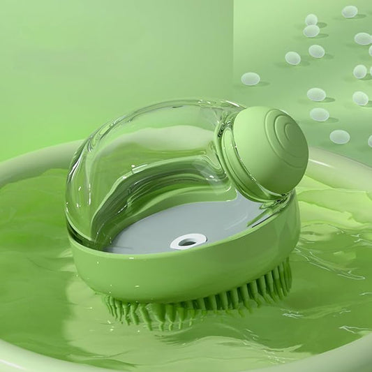 Dog Bath Scrubber Brush Pet Dog Grooming Massage Shampoo Bath Brush with Soap and Shampoo Dispenser Soft Silicone Bristle for Long Short Haired Dogs Cats Shower (GREEN)