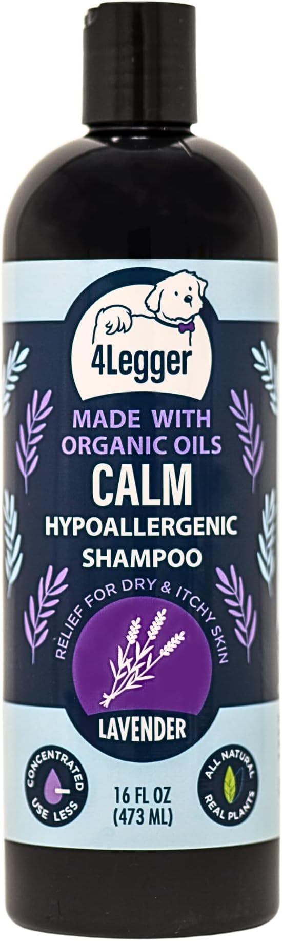 Calm All Natural Lavender Dog Shampoo - Organic Dog Shampoo for Dry Itchy Skin - Calming and Hypoallergenic for Sensitive Skin - Concentrated - USA