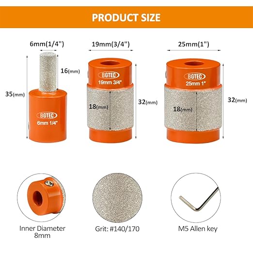 BGTEC Stained Glass Diamond Grinder Bit Head Tools and Diamond Rotary Pet Nail Grinder Bits Dog Nail Grinder Replacement Head