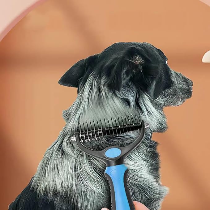 Pet Dematting Tool 2 Pack Double Sided Undercoat Rake & Dematting Comb for Cats and Dogs for Detangling Matted or Knotted Undercoat Hair (Blue & Black, Large)