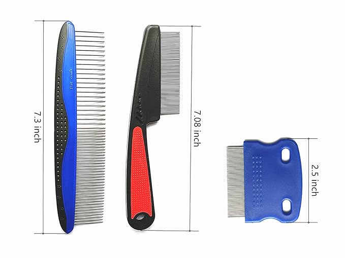 Dog Combs for Grooming, FULLINY 4 In 1 Dog Grooming Comb Set With Flea Comb,Tear Stain Remover For Dogs,Professional Dog Combs,Storage Bag