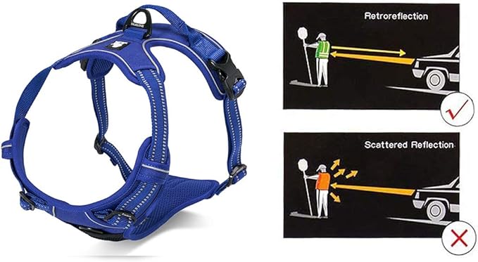 Soft Front Dog Harness .Best Reflective No Pull Harness with Handle and 2 Leash Attachments