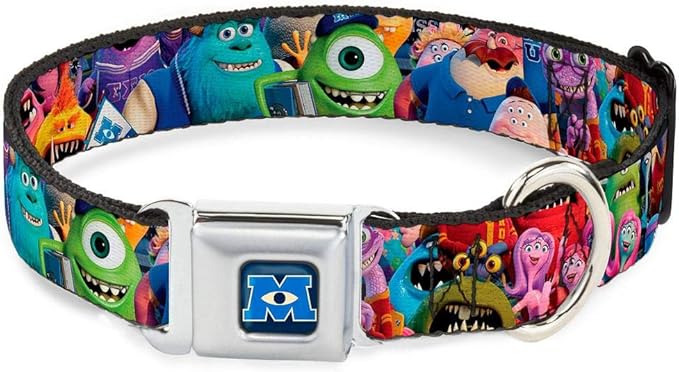 Buckle-Down Seatbelt Buckle Dog Collar - Monsters University Monsters Stacked - 1.5" Wide - Fits 18-32" Neck - Large