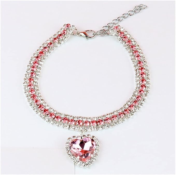 Pet Collar Accessories Cat and Dog Collar Love Pendant Three Row Diamond Necklace Adjustable Collar (7.8-9.8IN)