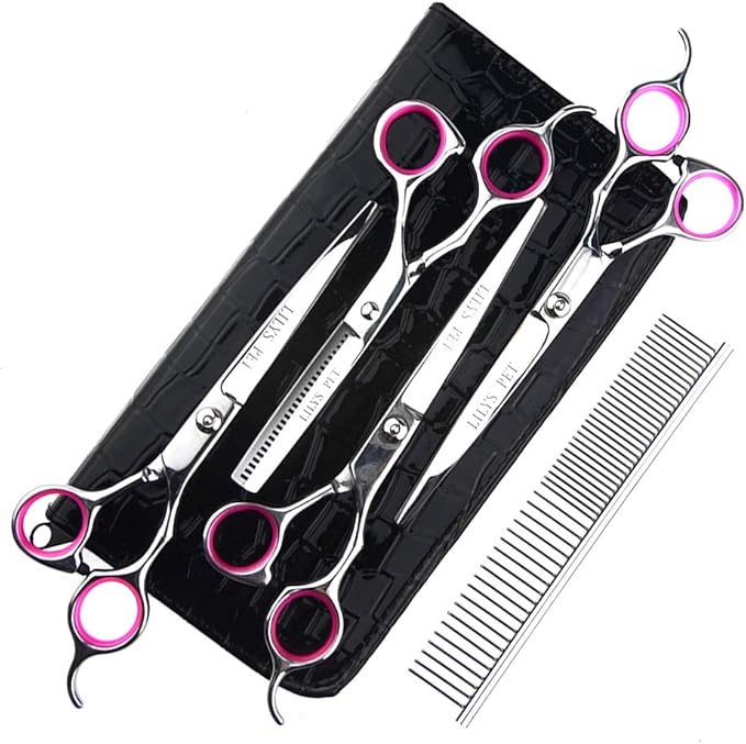 LILYS PET Professional PET DOG Grooming scissors suit,RED ring, Cutting&Curved&Thinning shears (7.0")