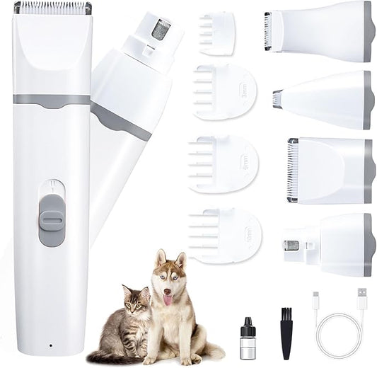 KIKETECH Quiet Dog Grooming Clippers - 4 in 1 Professional Dog Hair Clippers for Small Cats Dogs Pets, Rechargeable Cordless Pet Trimmer for Grooming, Grayish