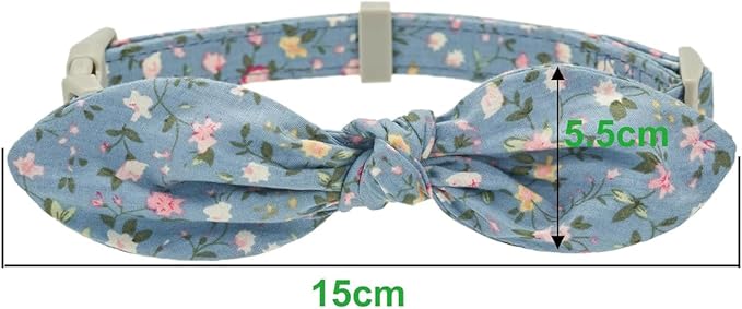 Cotton Dog Collar Soft Lightweight with Hand-Tied Knot Bow for Medium Dogs.(M, Blue Floral)