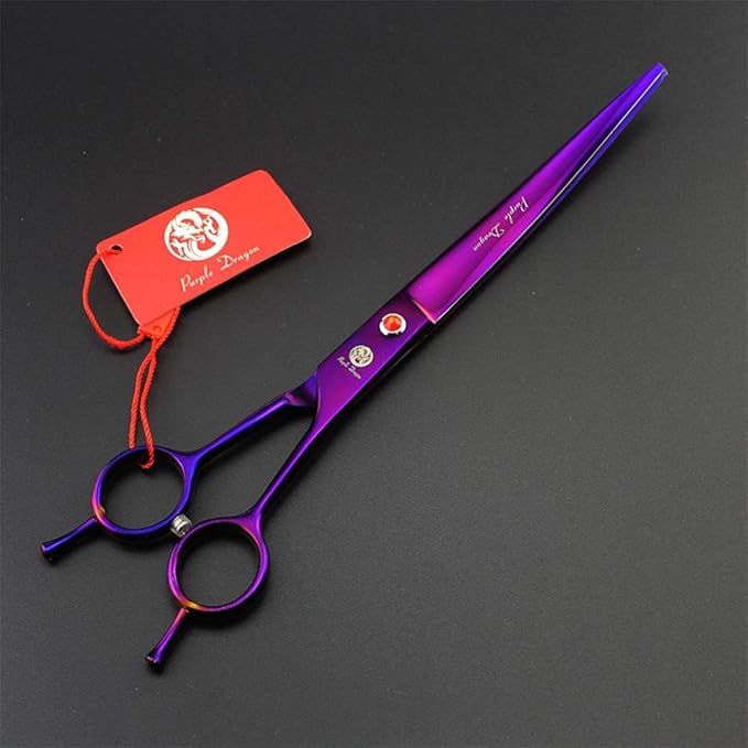 Purple Dragon 8.0 inch Dog Hair Cutting, Curved and Thinning Scissors Shear Pet Grooming Tool Kit (Purple)