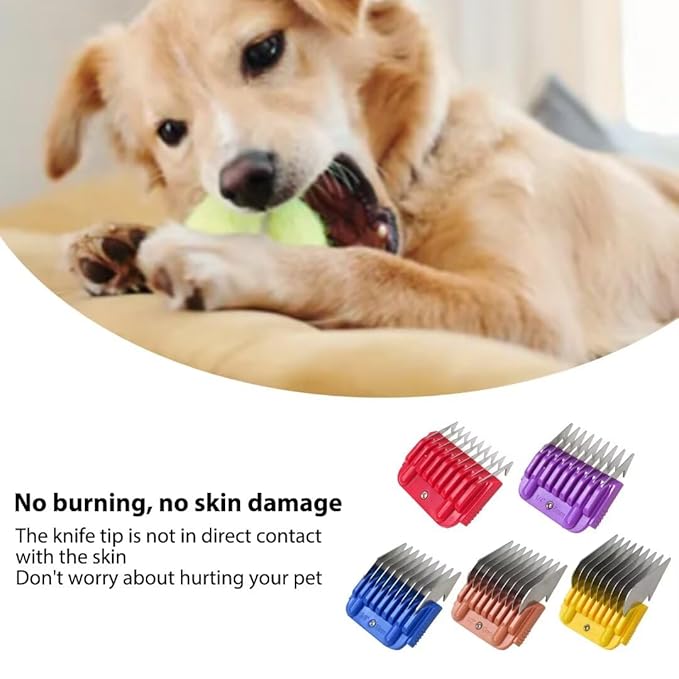 New Professional Animal Stainless Steel 5 Color Guide Comb Set for 10#/15#/30# Detachable Blade,Compatible for Andis/Oster A5/ Wahl KM Series Guards Clipper(Cutting Length 3mm-16mm)