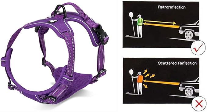 Soft Front Dog Harness .Best Reflective No Pull Harness with Handle and 2 Leash Attachments