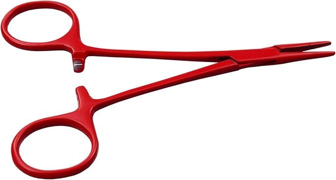 Pet Colourful Stainless Steel Hemostat Hemostatic Forcep,Pet Ear Hair Pull Forcep,Bend Head and Straight Head kit (Red)