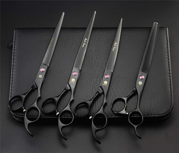 Purple Dragon 8 Inch Professional Pet Grooming Scissors Sets Dog Grooming Shear 1 Pc STRAIHT & 1 PcTHINNING & 2 Pcs Curved Scissors