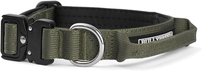 BULLYBREED Premium Dog Colar with Handle, Heavy Duty Dog Collar, Tactical Dog Collar, Quick-Release Metal Buckle, Puppy Collar, Dog Collar for Small Dogs, Dog Collar for Medium Dogs (Green, Small)