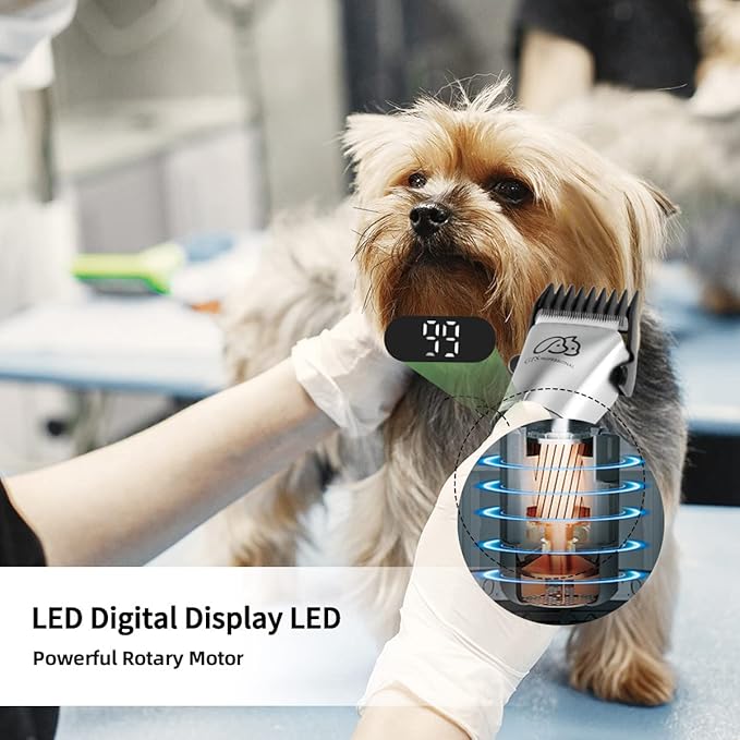 GTS Pet Clippers Professional Dog Grooming kit Adjustable Low Noise High Power Rechargeable Cordless Pet Grooming Tools, Hair Trimmers for Dogs and Cats, Washable（IPX5, with LED Display.