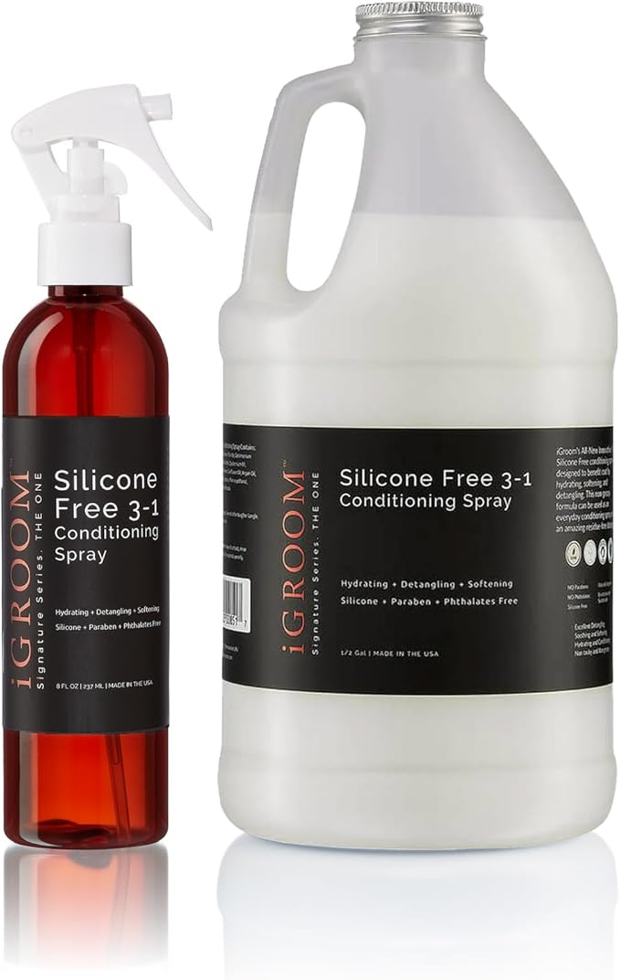 iGroom Silicone Free 3-1 Dog Conditioning/Detangling Spray, Luxury Pet Beauty Care, Hydrating, Paraben and Phthalates Free, Made in USA, 64 oz