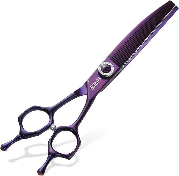 Professional Curved Thinning Dog Grooming Scissors 7'' Curved Thinner Shears for Dogs Pet 52 Teeth Japan VG10 Sharp and Smooth(7Curved Thinner, Purple)