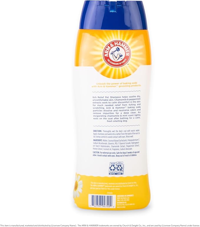 Arm & Hammer for Pets Itch Relief Shampoo, Chamomile and Peppermint Scent | Professional Quality Dog Itch Shampoo, Free of Sodium Lauryl Sulfate & Parabens, 20 Fl Oz - 6 Pack