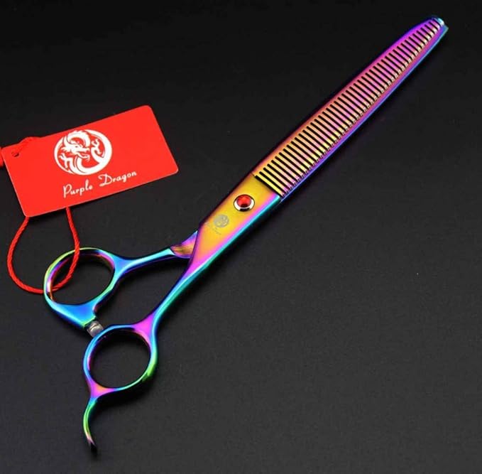 Purple Dragon 8.0 inch Dog Hair Cutting, Curved and Thinning Scissors Shear Pet Grooming Tool Kit