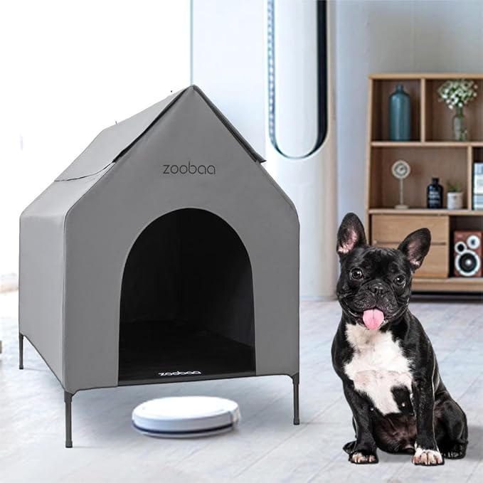 29" 2-in-1 Dog House for Medium Dogs, Elevted Dog House Outdoor/Indoor, Puppy Shelter Outside,Water Resistant 600D PVC and Durable 2x1 Textilene Raised Dog Bed