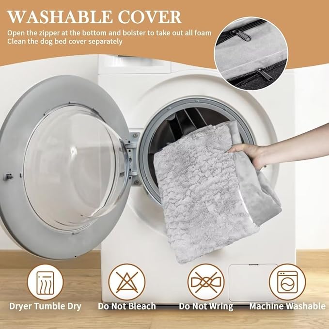 Large Dog Beds Orthopedic Foam, Waterproof Dog Beds for Large Dogs Sofa Comfy Pet Bed with Washable Removable Cover & Non-Slip Bottom(Large,Grey White)