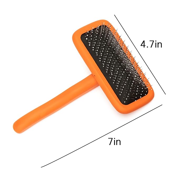 GOODSDECO Pet Slicker Brush - Dog Brush with Soft Tips, Grooming Brush for Dog Cat Pet, Self Cleaning Slicker Brush, Dematting Shedding Fur Hair (Round Tips)