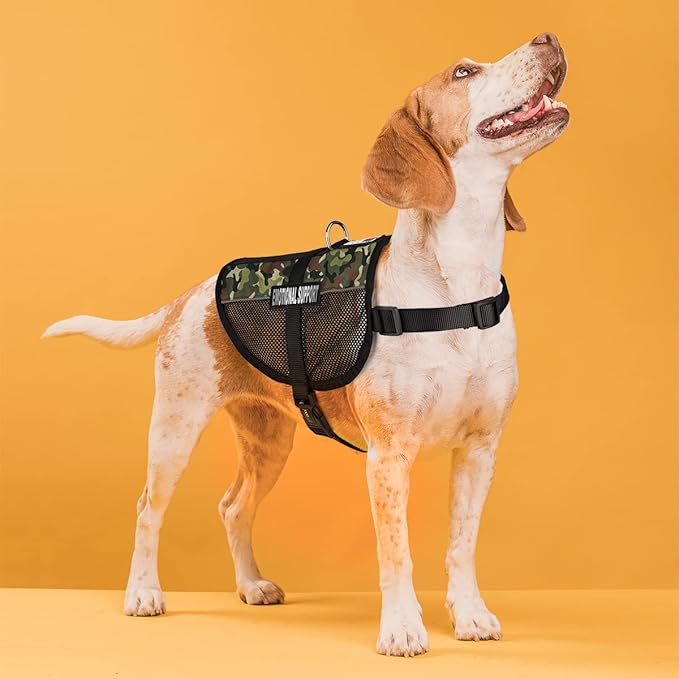 Dogline MaxAire Vest Emotional Support Removable Patch Adjustable Harness Reflective for Puppies Small Medium and Large Dogs 22 by 29 Inch Girth Green Camo