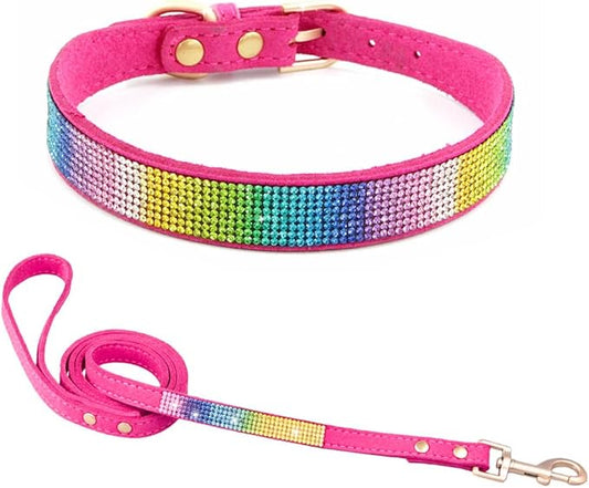 Bling Small Dog Collar Leash Set, Puppy Collar with Rhinestone Crystal Diamond Glitter Female Girls Cat Collars for XXS XS Small Medium Large Dogs Chihuahua Poodle Yorkshire (Camouflage Rose XL)