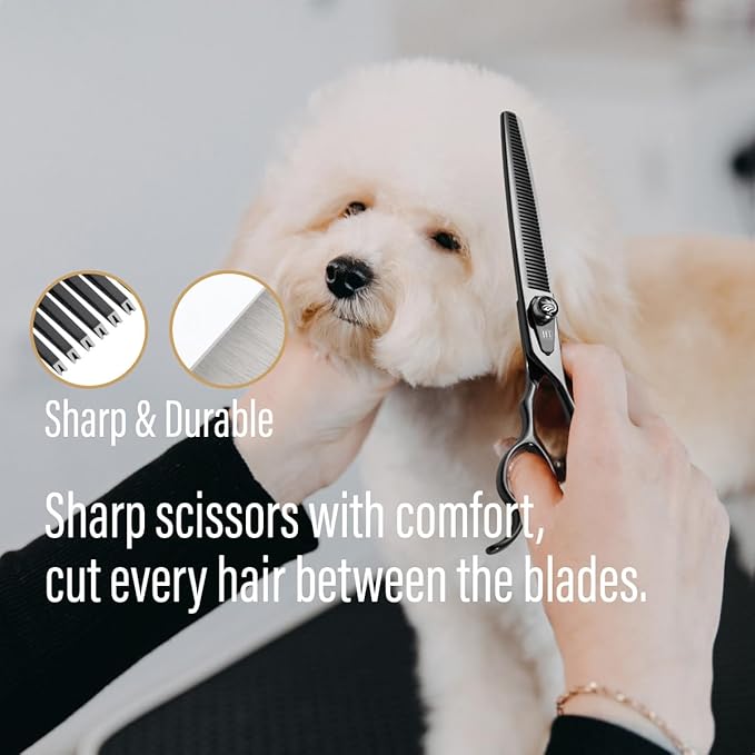 Dog Grooming Scissors: 7.5 inch Bright Black Pet Chunker Shears Made Of Japanese 440C Advanced Stainless Steel Professional Grooming Scissors for Dogs Cats and Other Pets