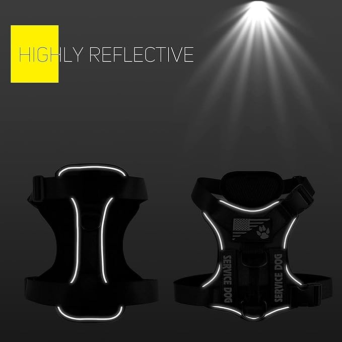 Demigreat Service Dog Harness, Reflective Dog Vest Harness with 5 PCS Patches, Adjustable Soft Oxford Pet Harness, Inner Layer Mesh, Easy to Control for Small Medium Large Dogs…