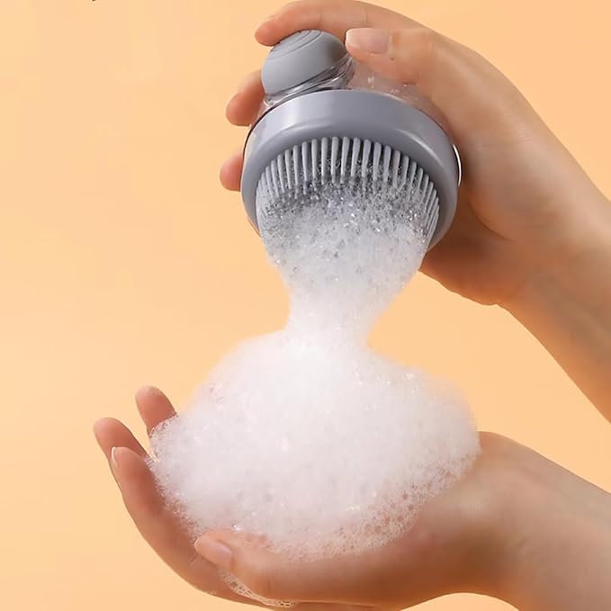 Pet Bath Brush with Soap Dispenser - Silicone Shower Brush for Short and Long-Haired Dogs and Cats (grey)