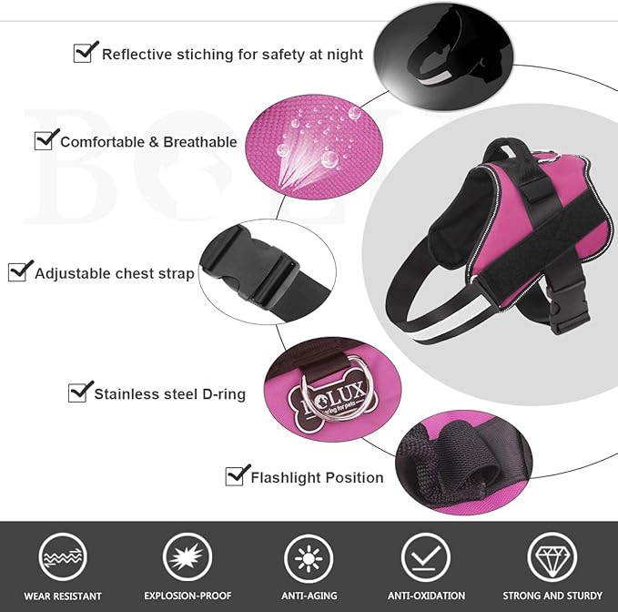 Bolux Dog Harness, No-Pull Reflective Dog Vest, Breathable Adjustable Pet Harness with Handle for Outdoor Walking - No More Pulling, Tugging or Choking (Rose red, XS)