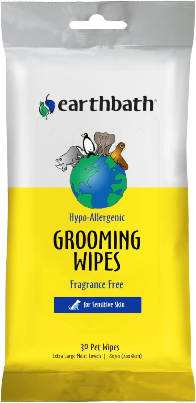 earthbath, Hypo-Allergenic Grooming Wipes - Fragrance Free Dog Wipes for Paws and Butt, Best Pet Wipes for Dogs with Sensitive Skin, Made in USA, Cruelty-Free Dog Cleaning Wipes - 30 Count (1 Pack)