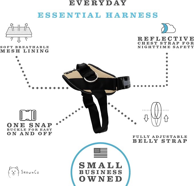 ShawnCo Essential Dog Harness, No-Pull Pet Vest with 3 Leash Clips, No Choke, Reflective, Adjustable and Padded, for Easy Walking and Training for Small, Medium and Large Dogs (Driftwood, XL)