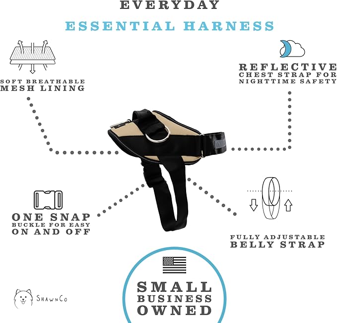 ShawnCo Essential Dog Harness, No-Pull Pet Vest with 3 Leash Clips, No Choke, Reflective, Adjustable and Padded, for Easy Walking and Training for Small, Medium and Large Dogs (Driftwood, M)
