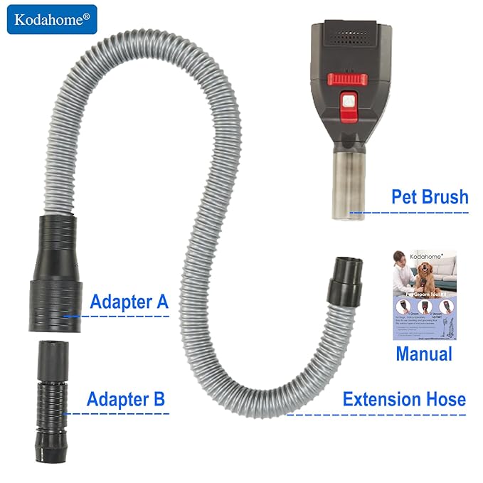 Pet Shedding Brush Vacuum Attachment, Grooming Tool Kit for Most Vacuums, Cat Dog Hair Deshedding Groomer with Extension Hose and Universal Adapters