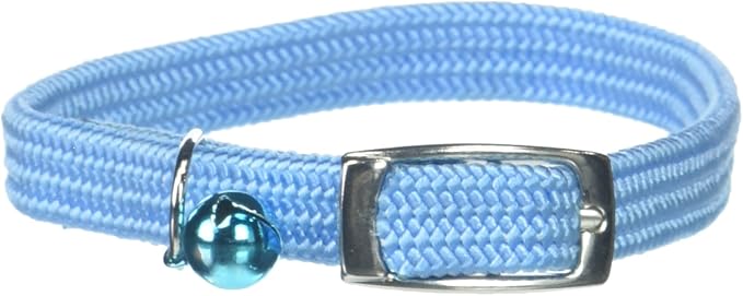 Kool Kat Elastic Cat Safety Collar with Bell, Light Blue, 12"