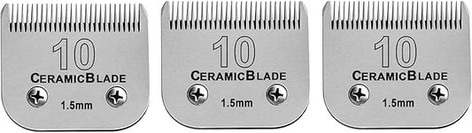 3 Pack Detachable Pet Dog Grooming Clipper Ceramic Blade Sets,Compatible with Andis Size 10 Cut Length 1/16"(1.5mm),Compatible with andis/Oster A5/Wahl KM10 Series Clippers