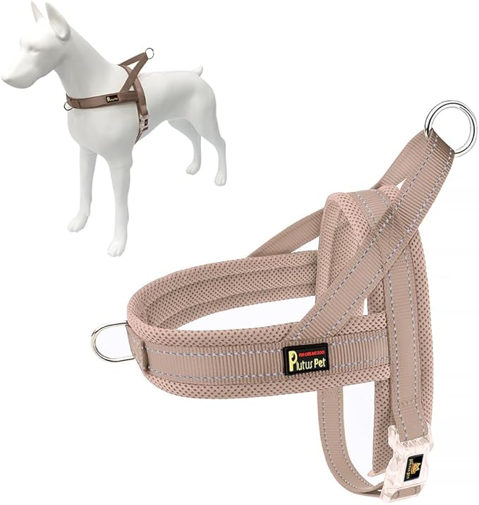 Plutus Pet No Pull Dog Harness with Breathable Mesh Padded, Adjustable Reflective Escape Proof Dog Harness, Quick Fit Dog Vest Harness for Small Medium Large Dogs(XS, Beige)