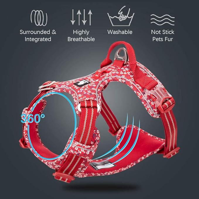 La La Pet® No Pull Dog Harness with Front Clip, Reflective Dog Vest Harness with Handle Floral Neoprene Padded Dog Vest for Puppy Small Medium Large Dogs 3 Snap Buckles Easy to Put on & Take Off