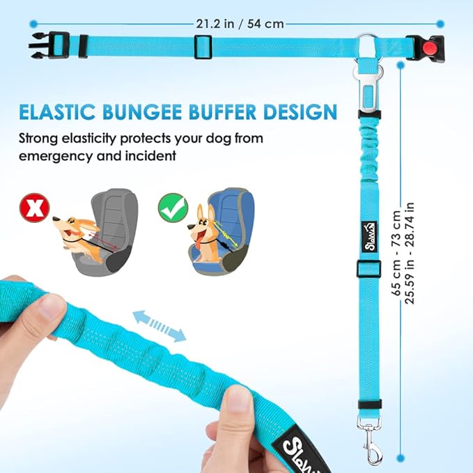 Lukovee Dog Car Seat Belt, 2 Pack Headrest Restraint Seatbelt, Adjustable Pet Safety Leads with Reflective Elastic Bungee for Dog Harness Collar Travel Daily Use (Tiffany Blue,Headrest+Clip)