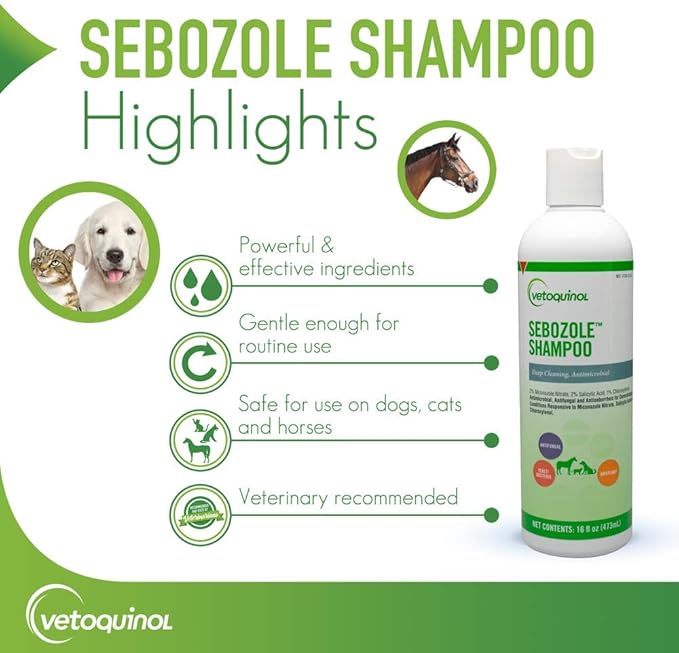 Vetoquinol Sebozole Pet Shampoo with Miconazole Nitrate 2% and Chloroxylenol 1%, 16oz