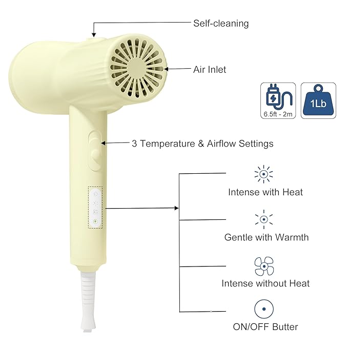 L&W BROS. Quiet Pet Grooming Dryer with Brush, Adjustable Temperature, and Overheating Protection for Small Dogs and Puppies (Light Yellow)