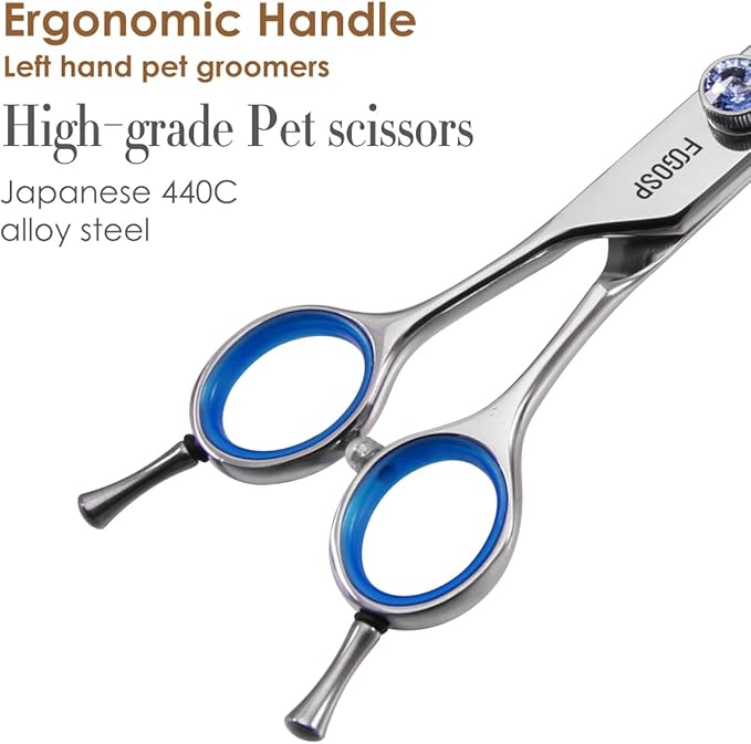 Left Handed Dog Grooming Scissors Kit 8 in Professional Curved Thinning Straight Shear 3pcs Set for Grooming Big Dogs Poodle Pet Japan 440C Stainless Steel(8.0'' Kit, 4Pcs)